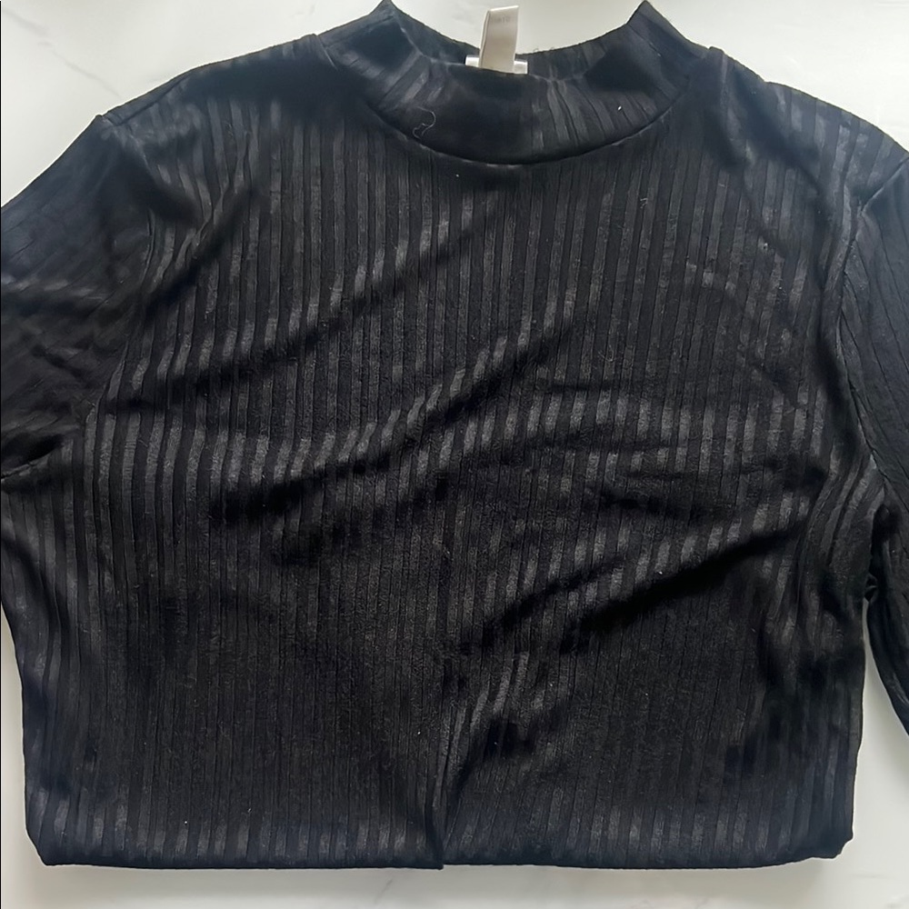 H&M Black Ribbed Long Sleeve Mandarin Collar Top